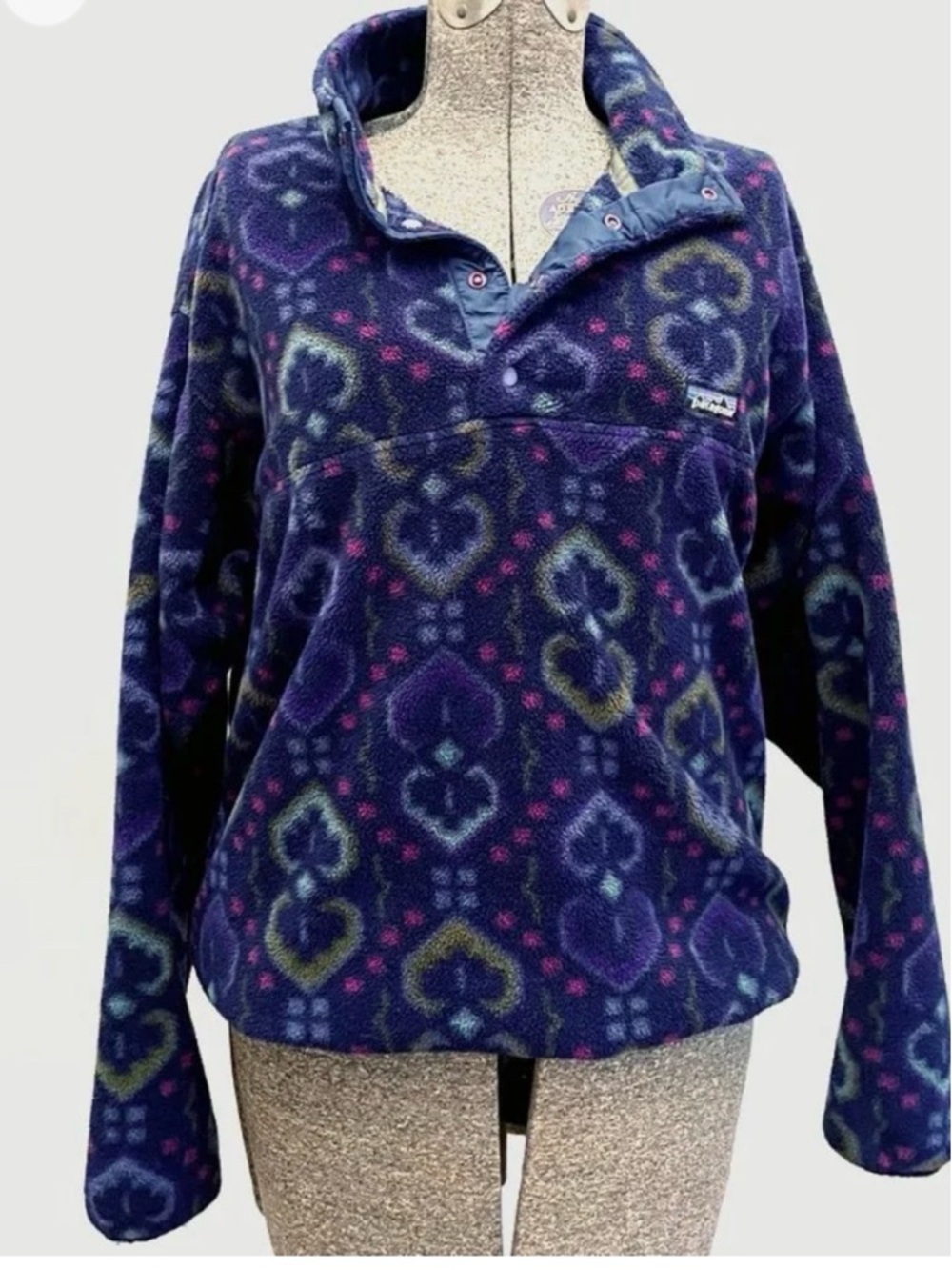 Vintage Patagonia Navy and Purple Patterned Snap-T Fleece Pullover